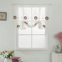 sheer curtain roman blind lifting pull up flower embroidered small window screen home pastoral european kitchen balcony voile