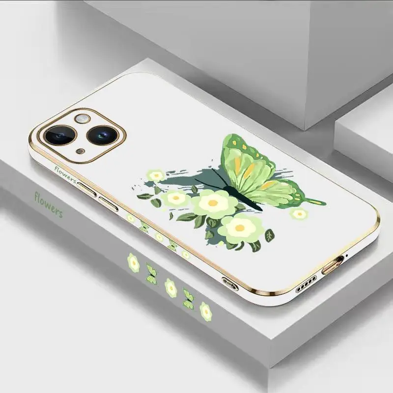 

Patterned Butterflies Luxury Plating Phone Case For iPhone 14 13 12 11 Plus Pro Max Mini X XR XS SE2020 8 7 6 6S Plus Cover