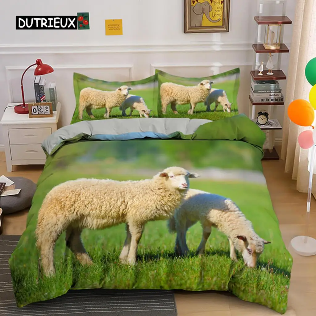 

Sheep Duvet Cover King Queen Size Lovely Farm Animals Bedding Set for Kids Teens Adults White Goat 2/3pcs Quilt Cover Pillowcase