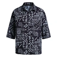 2022 new summer high quality mens printed single breasted loose medium long sleeve beach mens shirts
