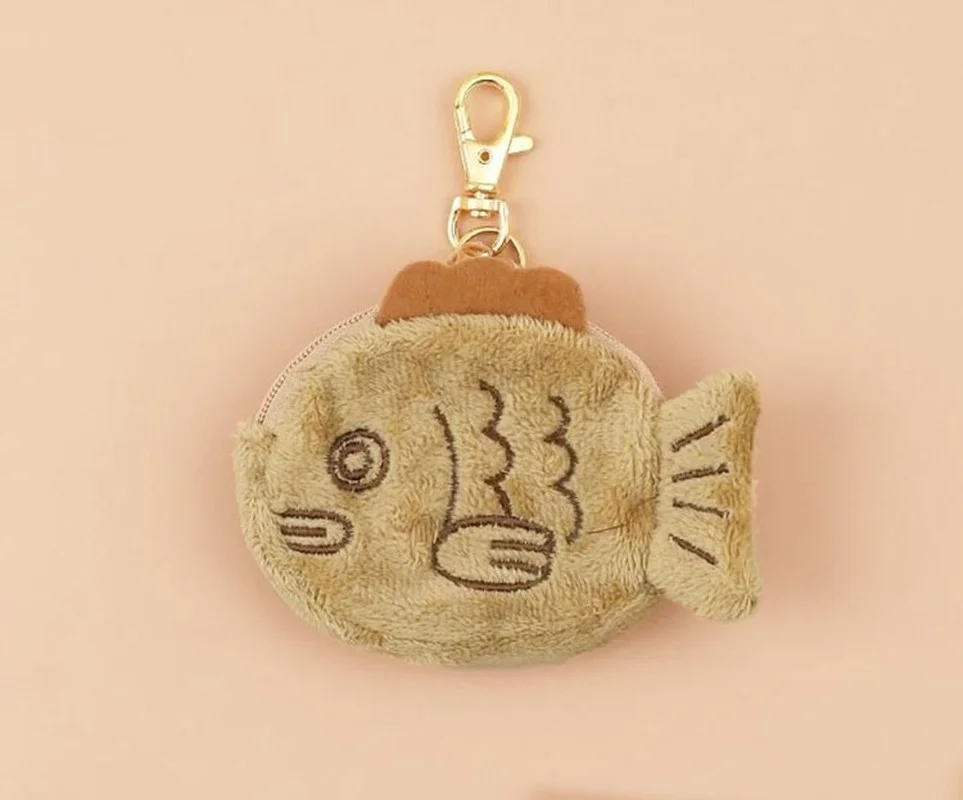 10cm Japanese Creative Multifunction Soft Taiyaki Coin Purse with Zipper Cute School Bag Pendant Wrist Bag Plush Bag images - 6