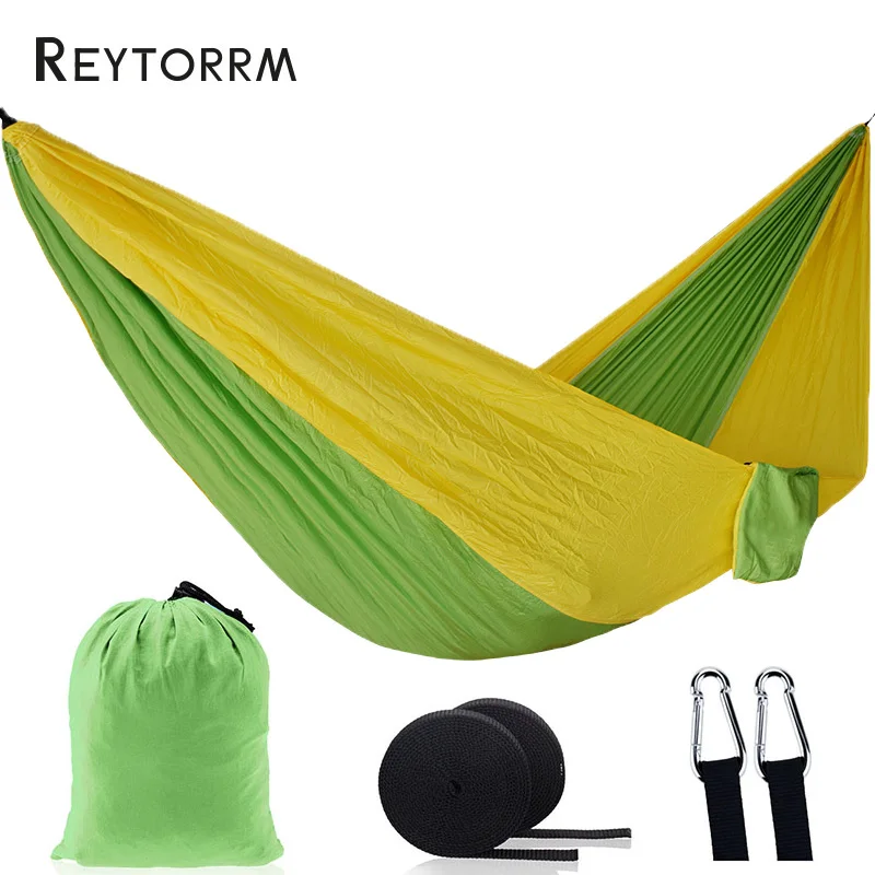 

Outdoor Double Hammock Camping Survival Hanging Bed Portable Parachute Garden Patio Swing Sleeping Bed With 2 Strap 2 Carabiners