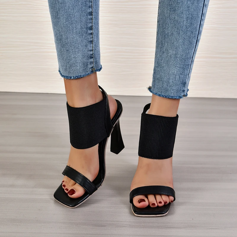 

Large Size High Heeled Sandals For Women's Summer New Black High-End Fish Beak Slim Heel Hollowed Out Fashion High Heeled Shoes