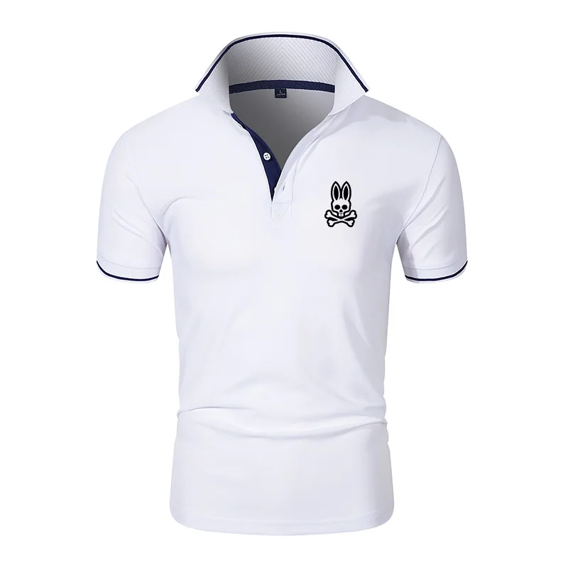 

High Quality Polo Shirt For Men Summer Cotton T-shirt Lapel Short Sleeve Fashion Micro Standard Ghost Rabbit Print Polo Shirt