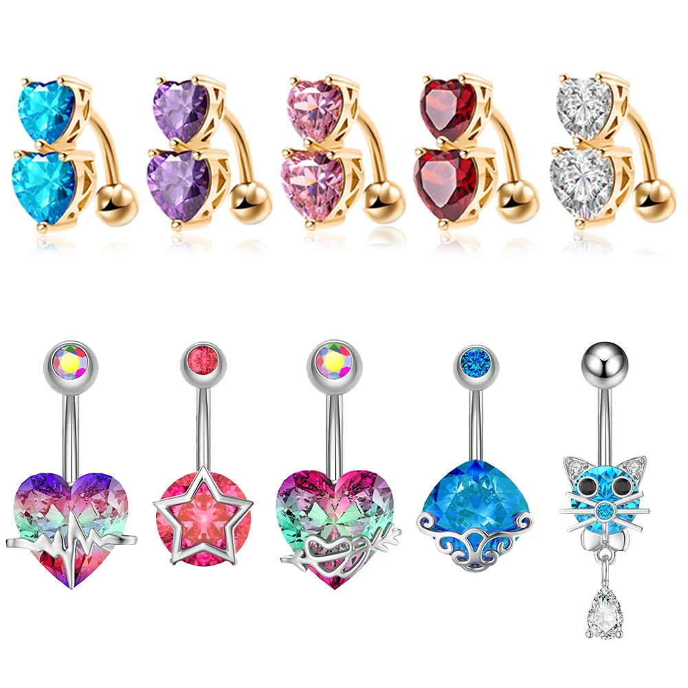 

Кольцо для пирсинга живота, с цирконом, 14 г