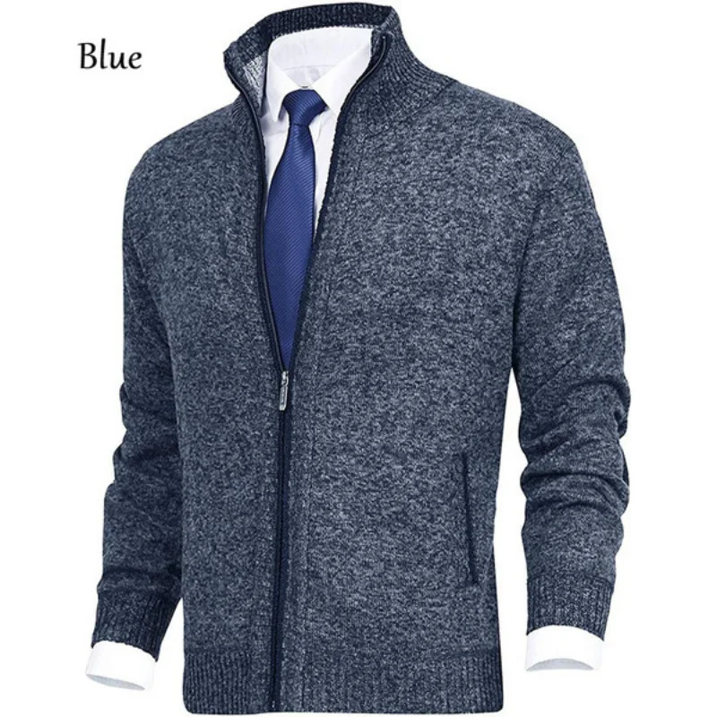 New Spring and Autumn Korean Version Mansolid Color Stand Collar Fashion Cardigan Sweater Knitting Coat Mens Cardigans