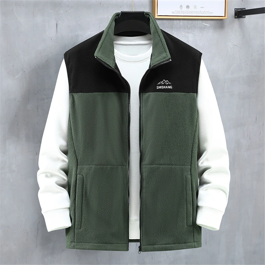 Мужской флисовый жилет Черный Повседневный без рукавов в стиле пэчворк большие