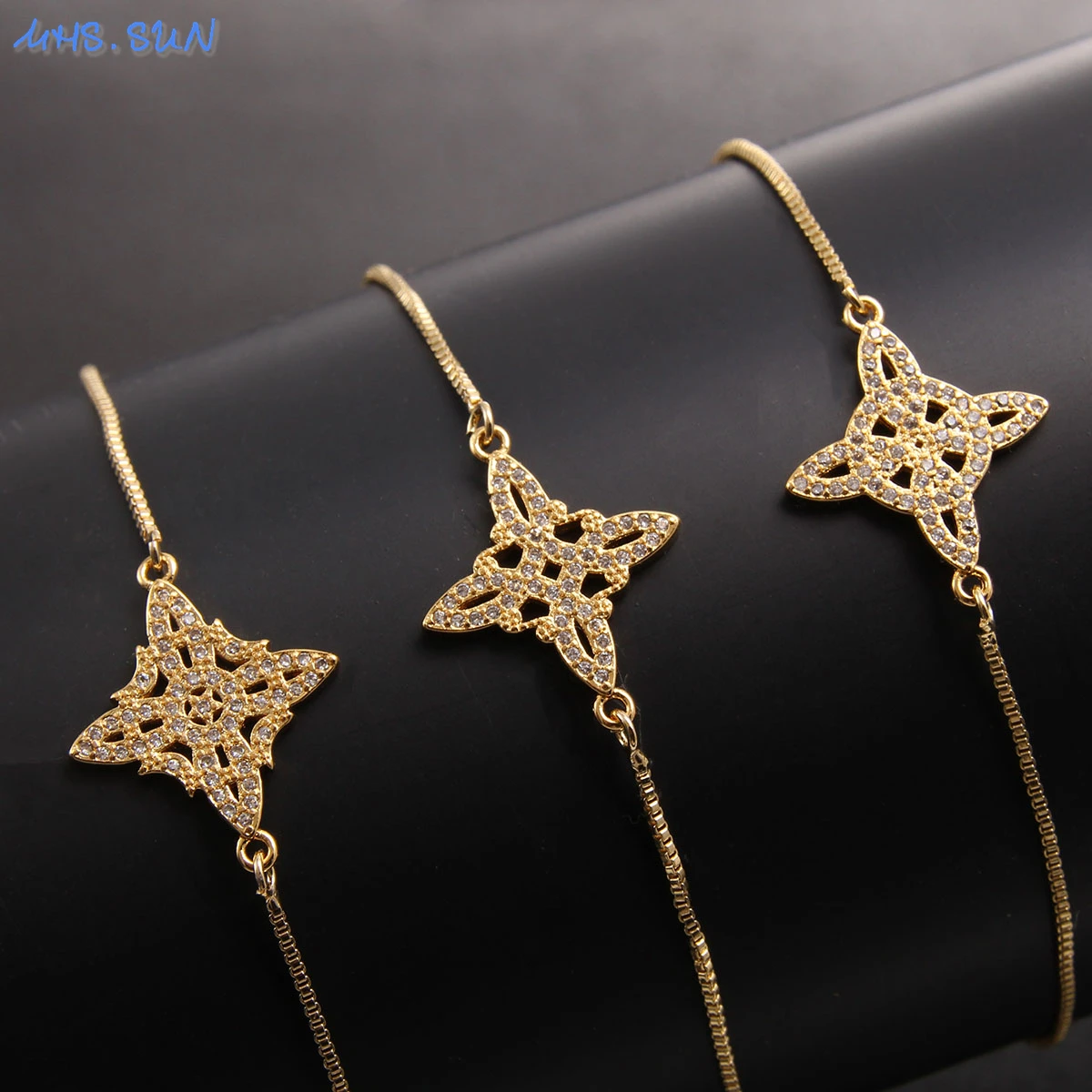 

MHS.SUN Newest Religious Celtic Knot Bracelet Vikings AAA Zircon Gold Plated Fashion Bracelets Women/Men Witchcraft Jewelry
