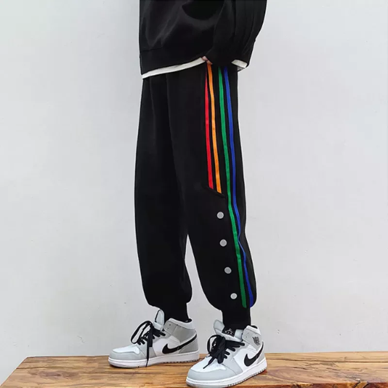 

Side Rainbow Striped Bunch Pants Baseball Pants All-Match Loose Sweatpants Comfortable Men's Casual Pants