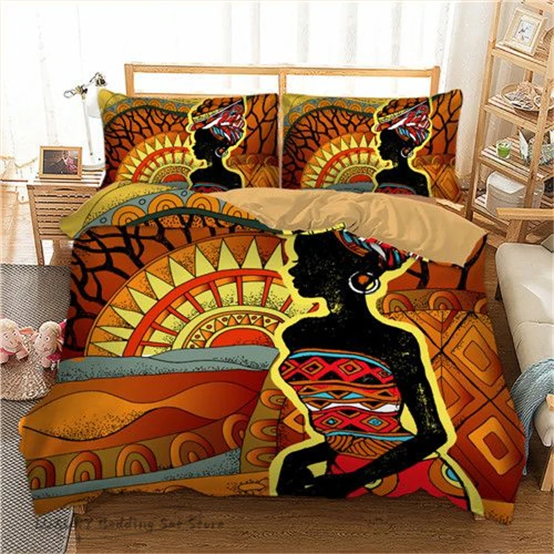 

Duvet Cover African Hieroglyph Ancient Red Orange Kids and Adults Bedding Set Microfiber Single Double Queen Room Decor 220x240