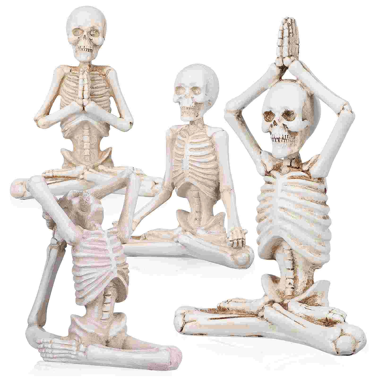 

4 Pcs Statue Halloween Decorations Synthetic Resin Yoga Figurine Ornament