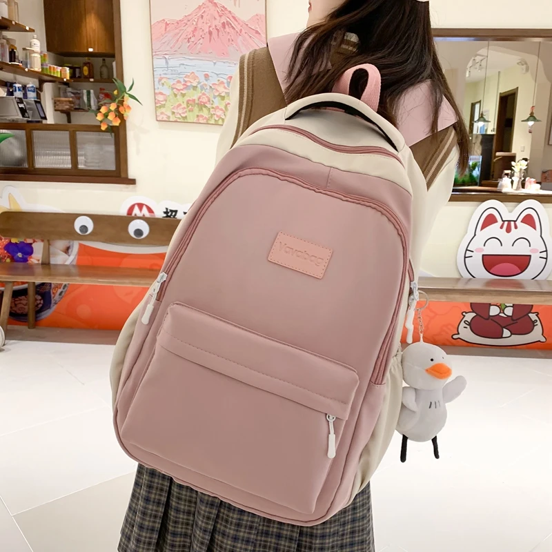 

Newest Solid Color Large Girls Schoolbag For Teenager Female Casual Book School Backpack Women Bagpack Bolsa Mochila Preppy Bags