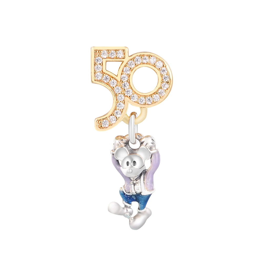 

2022 Spring Blue Pansy Flower Charm Logo S925 Sterling Dangle Chain Bracelets Girl Friends Pendant 100% Real Silver Beads