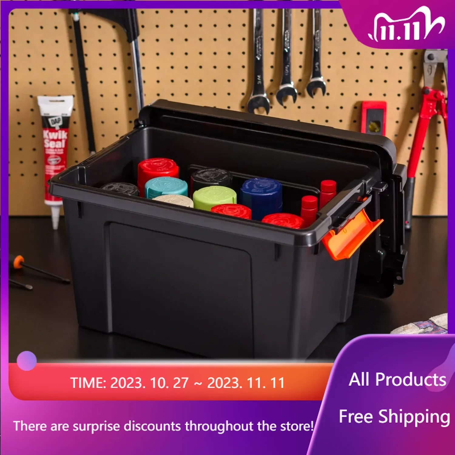 

5 Gallon Heavy Duty Plastic Storage Box, Black Storage Organizer Fast Transportation