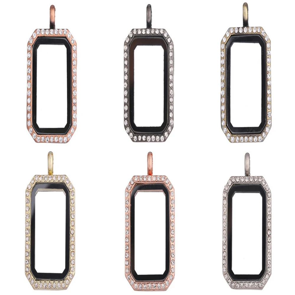 

10PCS/LOT 30mm Rectangle Magnet Data Plate Floating Locket With Rhinestones Floating Lockets Charms With Free 50-55cm Chain