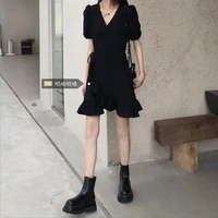 2022 short mini sleeve dress women black harajuku bf korean style womens all match chic simple student streetwear new dresses