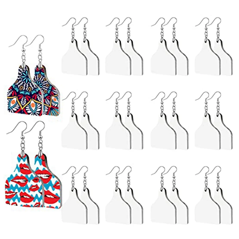 

24 Pcs Sublimation Blank Earrings, Cow Tags Shape Sublimation Printing Earrings Unfinished Heat Transfer Earring Pendant