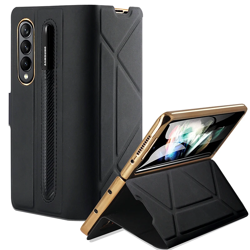 

Leather Magnetic Flip Case for Samsung Galaxy Z Fold 4 Cover Leather Flip Stand S Pen Holder Slot Case For Z Fold4 5G ( NO Pen)