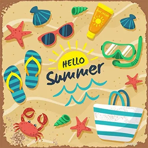 

Hello Summer с пляжными элементами, винтажная металлическая вывеска, ретро жестяные знаки для магазина, бара, украшение для дома 12x12 дюймов