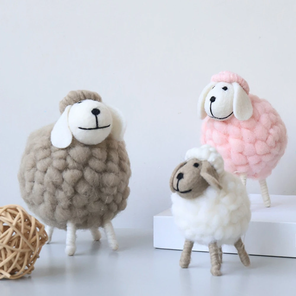 

Cartoon Felt Sheep Mini Wool Handmade Holiday Statue Miniature Ornament Home Decoration Felt Sheep Figurines Party Supplies