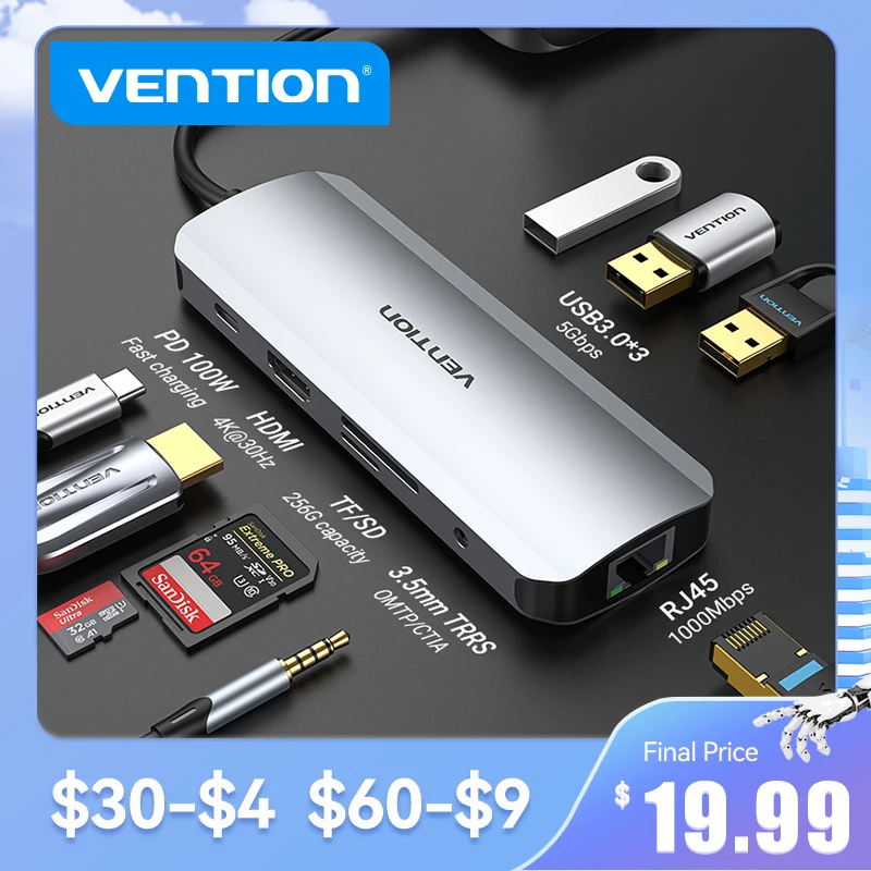 

Vention USB C HUB Type C to USB 3.0 Dock Station USB C HDMI RJ45 4K for MacBook Pro Air Accessories Type C 3.1 Splitter USB HUB