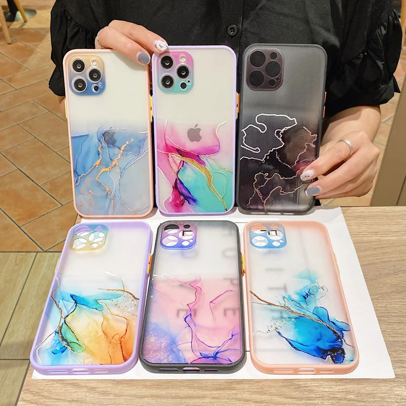 Apple phone case adopts gradient marble pattern which is suitable for iPhone 11 12 Pro max mini XS x XR 7 8 plus and se |