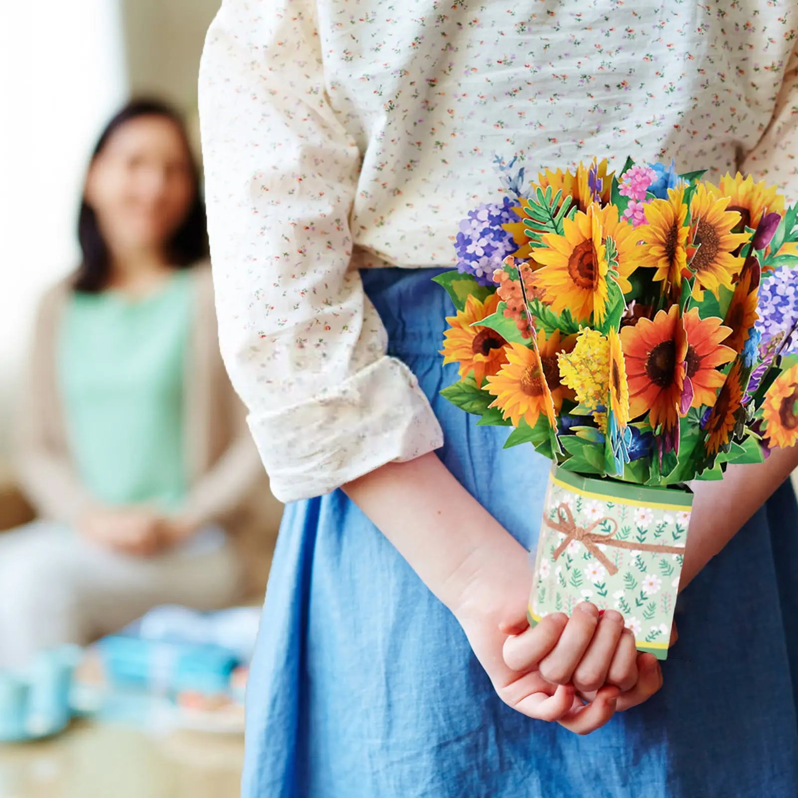 

10X10in Pop Up Cards Handmade Popup Greeting Cards Multi-occasional Use Paper Bouquet with Blank Envelope Create Warm Moment