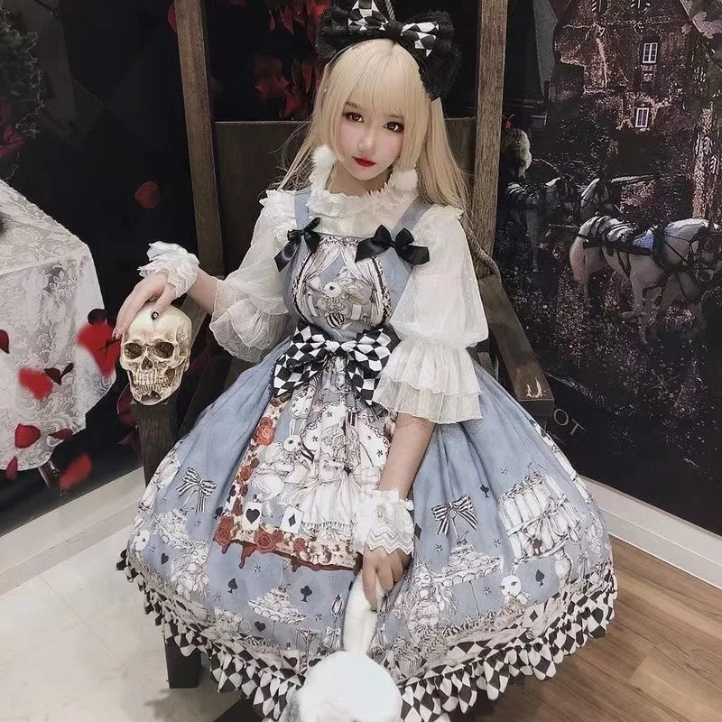 Japanese Gothic Lolita Dress Girls Vintage Dark Funeral Lolita Jsk Dress Women Harajuku Kawaii Sleeveless Punk Suspender Dresses images - 6