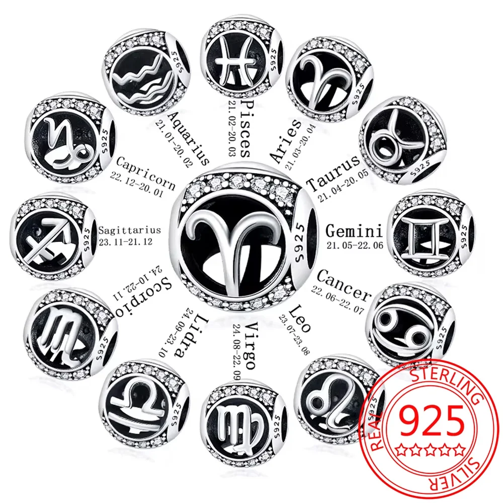 Стерлингового серебра 925 пробы 12 бусин созвездия подвеска оригинальный браслет