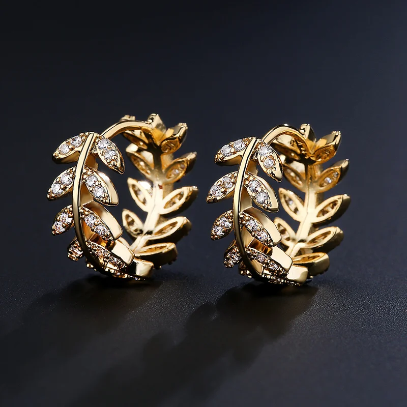 

RAKOL 2022 New Trend Elegant Creative Leaves Zircon Hoop Earrings for Women Fashion Jewelry Gifts Accessories Prevent Allergy