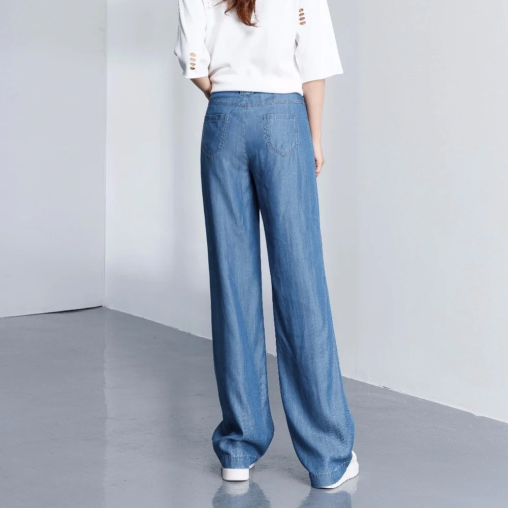 

Autumn Spring New Women Tence Zipper Fly High Straight Loose Casual Comfortable Female Comfortae Jeans ZX855