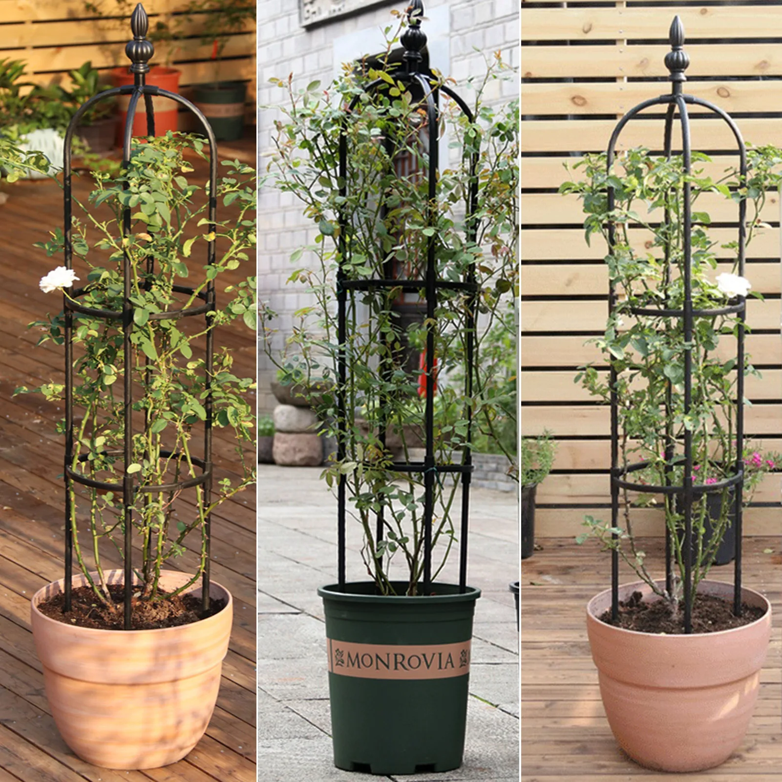 

1PC Iron Garden Obelisk Climbing Plant Flowers Steel Frame Trellis Vines Floral Decor Yard Round Weather-Proof Iron Brand