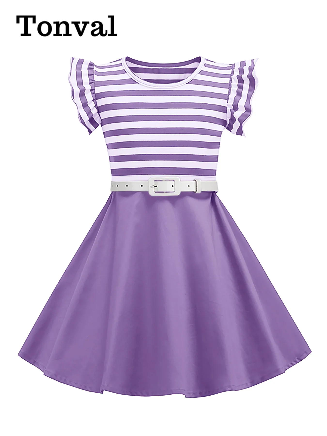 Женское винтажное платье в полоску Tonval стиле пэчворк с оборками на рукавах