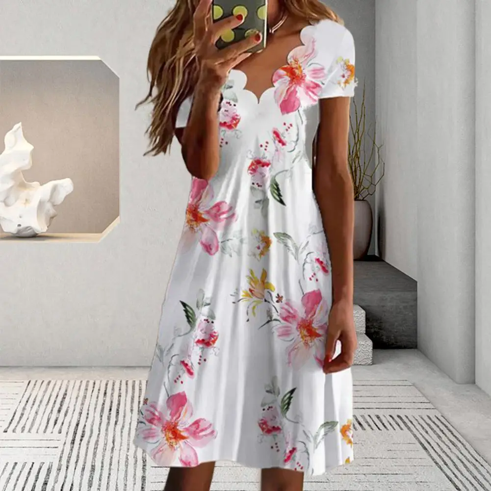 

Butterflies Printed Deep V Neck Loose Hem Mini Dress Pullover Fan-shape Edge Short Sleeve Women Dress Elegant Summer Dress
