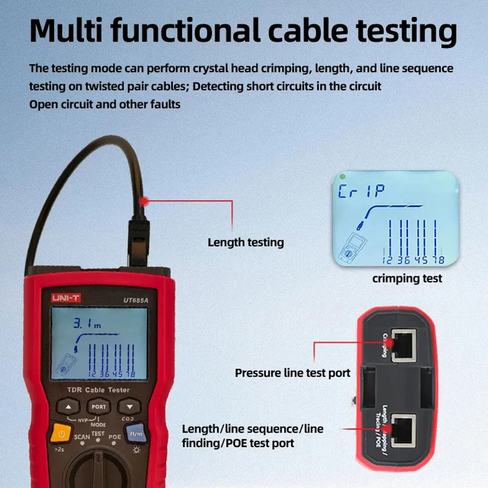 Фото Кабельный тестер UNI-T TDR UT685A KIT, локатор сетевых кабелей, трассировщик проводов, детектор, тестер LAN для RJ45, RJ11, поисковик линий №3