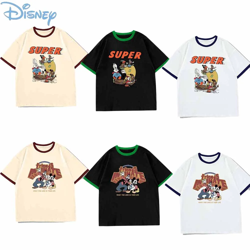 

Disney Mickey Fashion T Shirt Young Girl Short Sleeve Anime Graphic Tops Kawaii Student Summer Pure Cotton Loose Casual Clothes