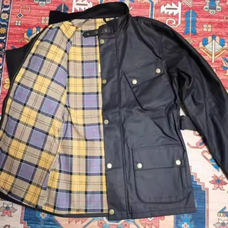 Мотоциклетная куртка из вощеной ткани Мужская винтажная куртка-бомбер с поясом