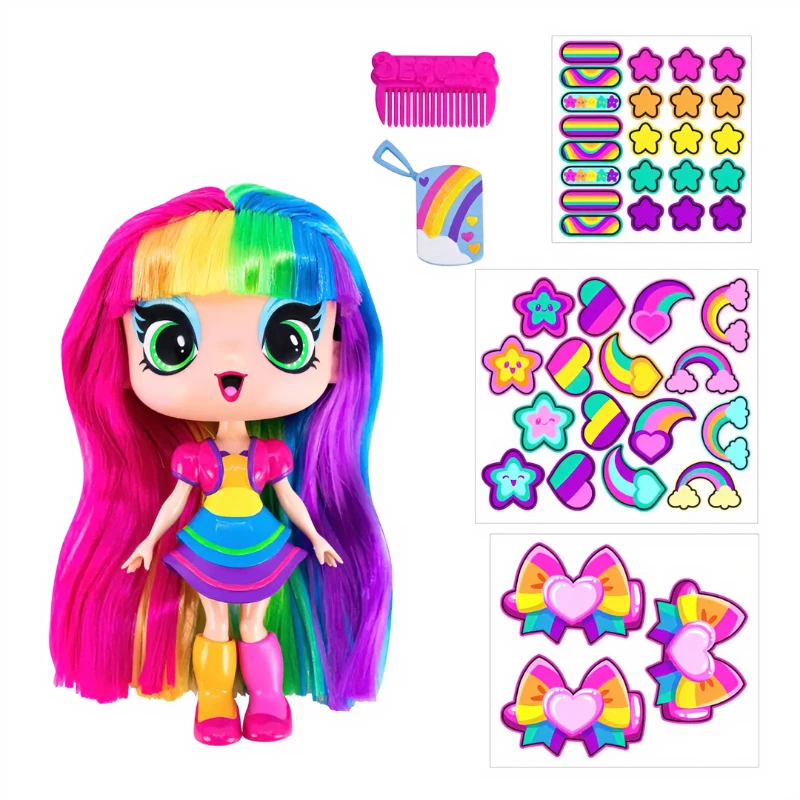 Фото Кукла Decora Girlz Rainbow Hair со стикерами и аксессуарами, модная игрушка-сюрприз в коробке, милая и стильная коллекционная игрушка для девочек на праздники №4