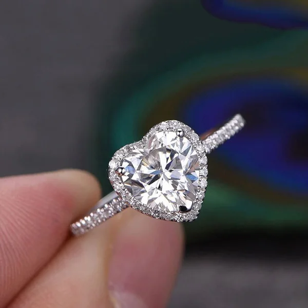 

Ladies' Favorite Rose Glass Filled Heart Wedding Ring Women Elegant Glass Filled Engagement Ring Luxury Jewelry for Women