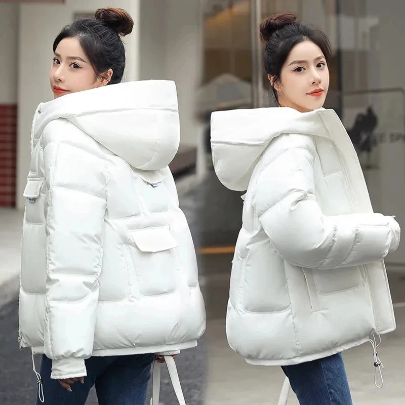 2023 Winter New Women Down Padded Jacket Winter Parka Loose Thick Warm Cotton Coat Female Hooded Parkas Coat Short Soild Outwear