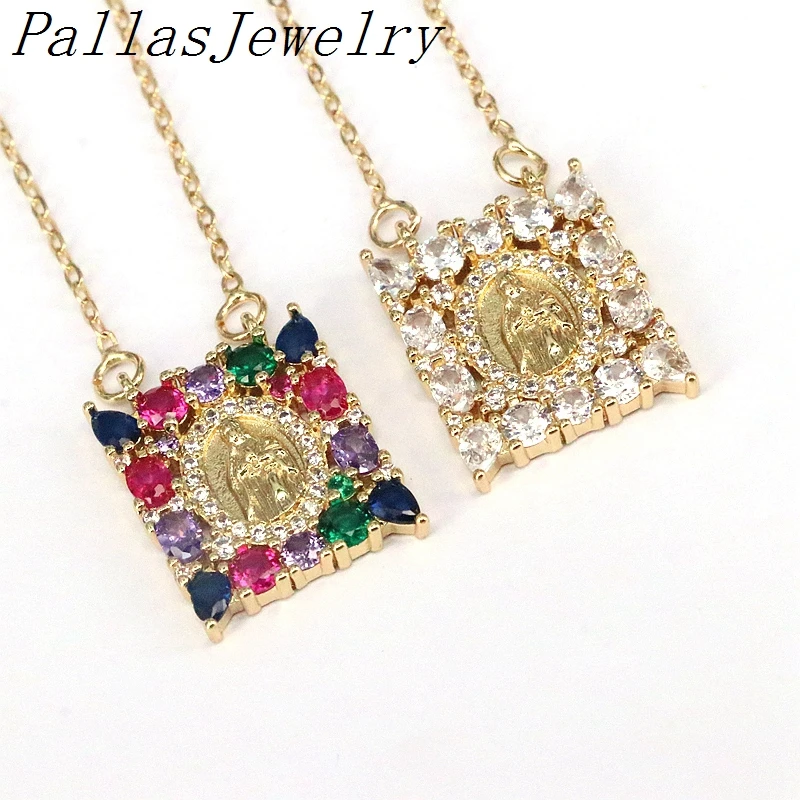 

10Pcs ,New 18k Gold Cz Micro Pave Zircon Virgin Mary Medal Pendant Charms Necklaces For Women Men