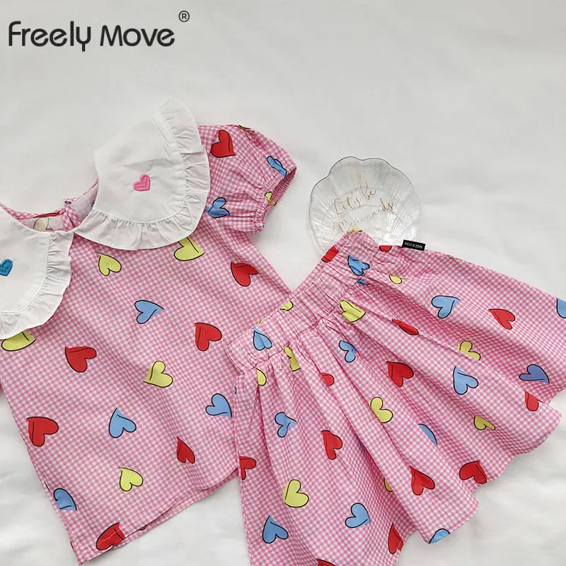 

Girls Clothing Sets Summer Short Sleeve Plaid Embroidery T-shirts+Shorts Kids Clothes Sweet Clothing Sets for Children
