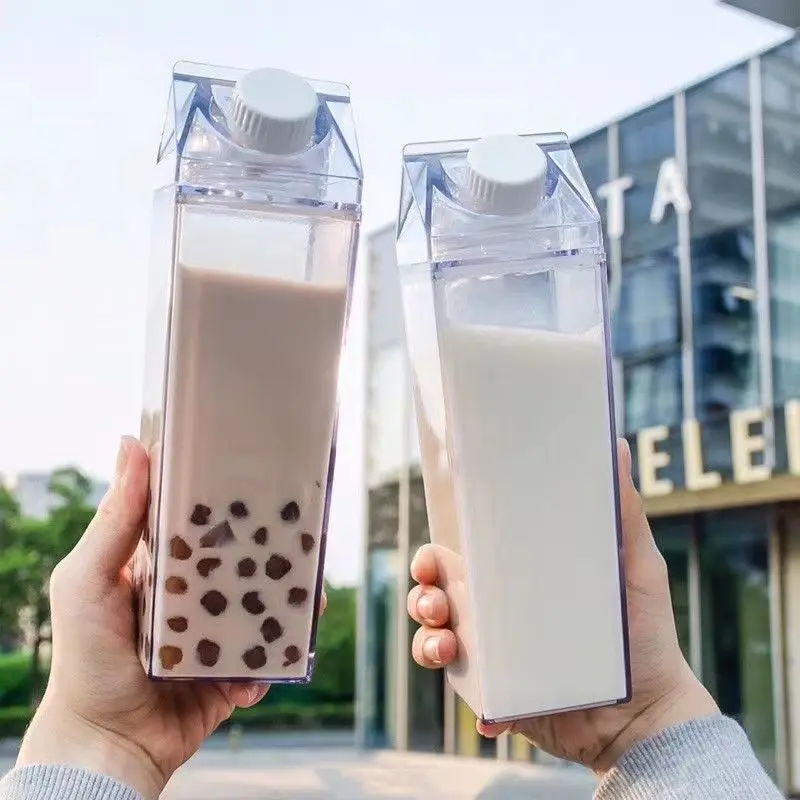 

500ml/1000ml Creative Home Milk Carton Water Bottle Transparent Plastic Portable Clear Box Milk Storage Water Tea Cup Bottle