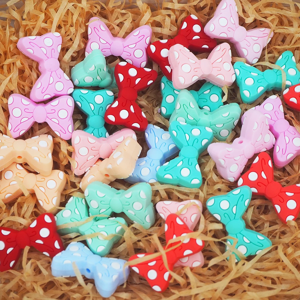 

Chenkai 10pcs BPA Free Silicone Bowknot Teether Beads DIY Baby Teething Montessori Sensory Jewelry Toy Bow Tie Accessories