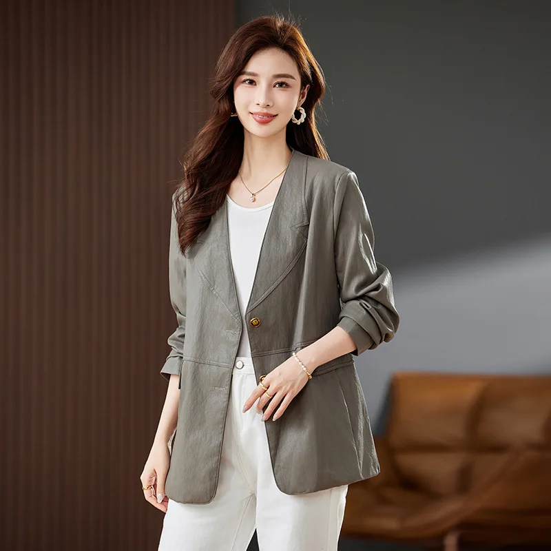 Women's Fashionable Autumn Casual Elegant Western-style Leather Jacket Long Sleeve PULeather For High-end Clothing