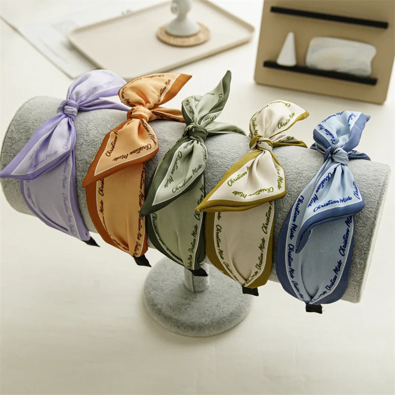 

Vintage Letter Print Hair Band For Women Retro Rabbit Ear Knotted Headband Fashion Korean Hair Hoop Headwear Hair Accessories