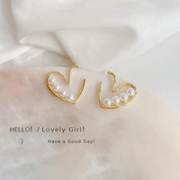 2022 new 4 pearls open heart love 925 silver needle sweet earrings korean ladies fashion pearl peach heart jewelry gift gothic