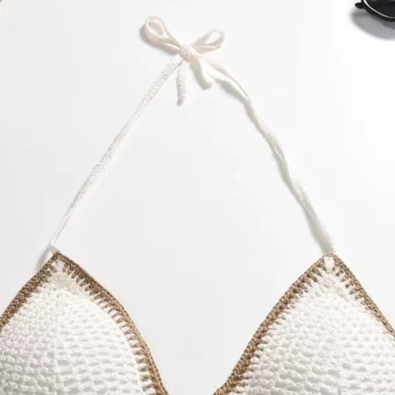 Женский этнический вязаный крючком топ с вышивкой на шее