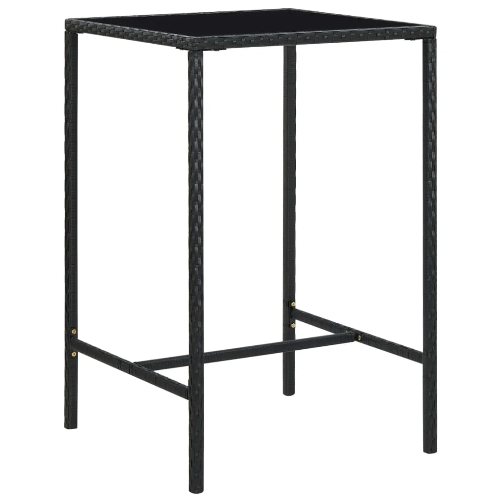 

Outdoor Patio Bar Table Deck Outside Porch Furniture Balcony Home Decor Black 27.6"x27.6"x43.3" Poly Rattan and Glass