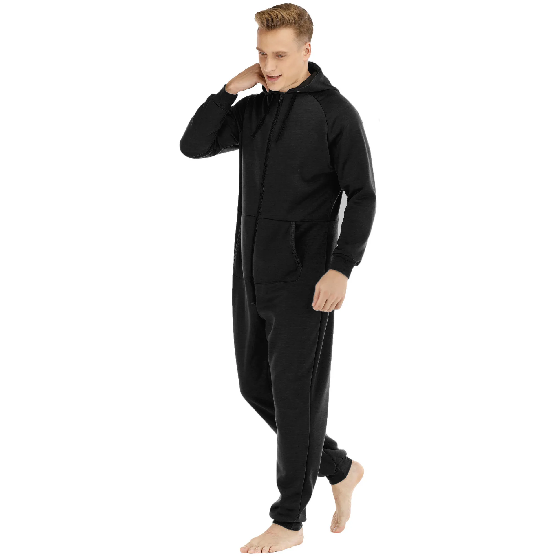 Christmas Black Color Sleepwear Kigurumi Hooded Pajama Sets For Adult Men Pajamas Autumn Winter Warm Pyjamas Overall Suits
